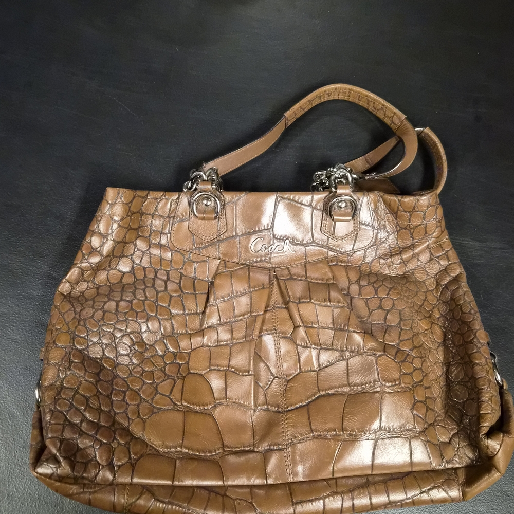 Coach Brown Croc-Embossed Leather Tote